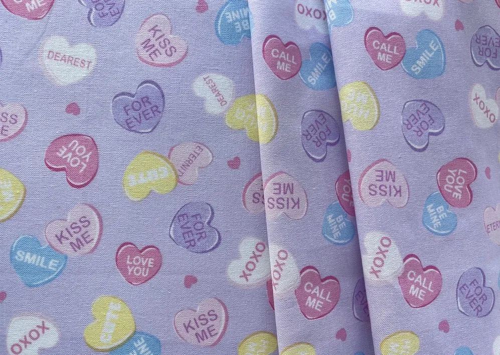 Lavender Conversational Hearts Quilting Cotton (Made in Japan)