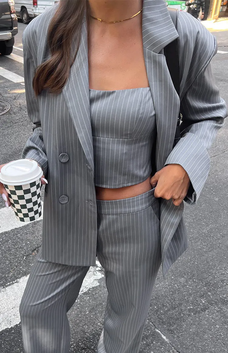 Louis Grey Striped Oversized Blazer