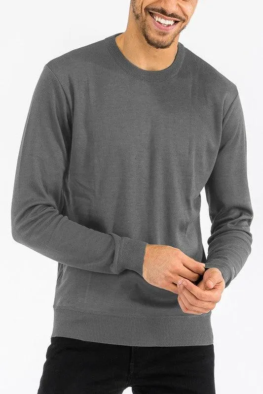 Mens Solid Color Round Neck Sweaters