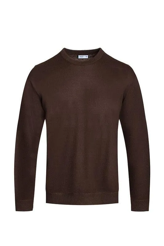 Mens Solid Color Round Neck Sweaters