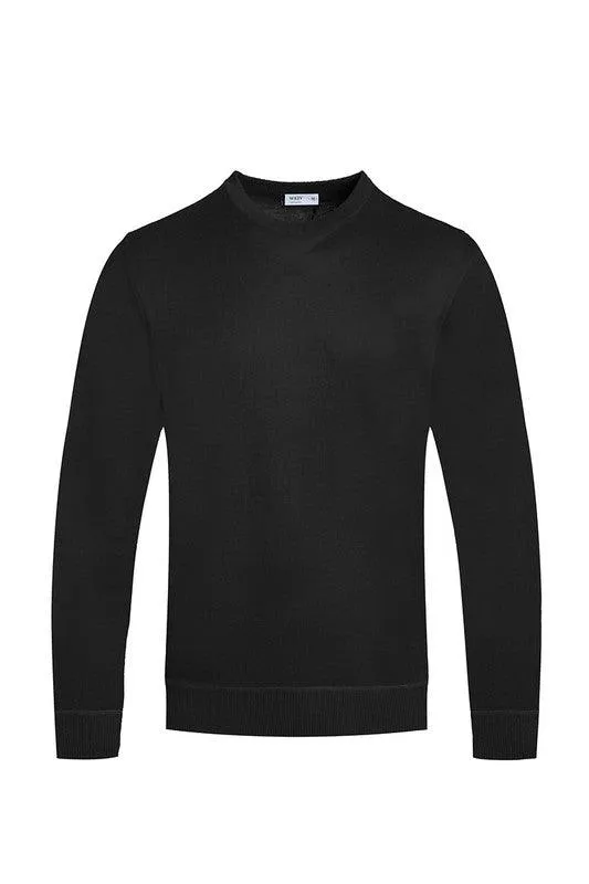 Mens Solid Color Round Neck Sweaters