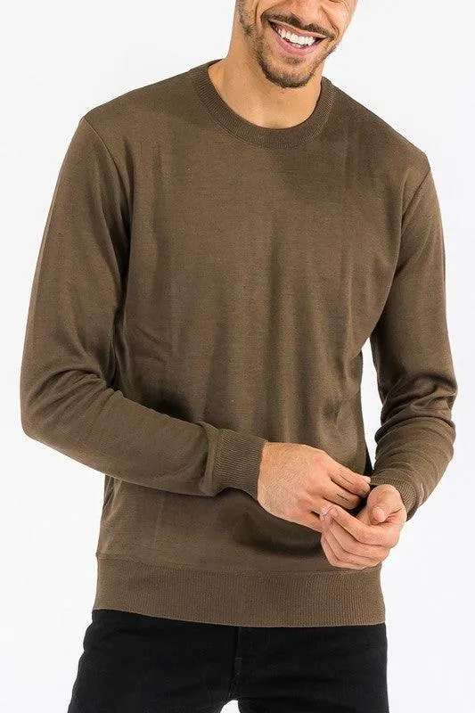 Mens Solid Color Round Neck Sweaters