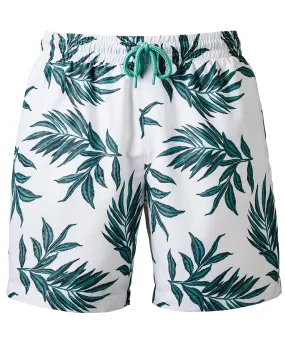 Mens swim shorts | White/Green Leaf