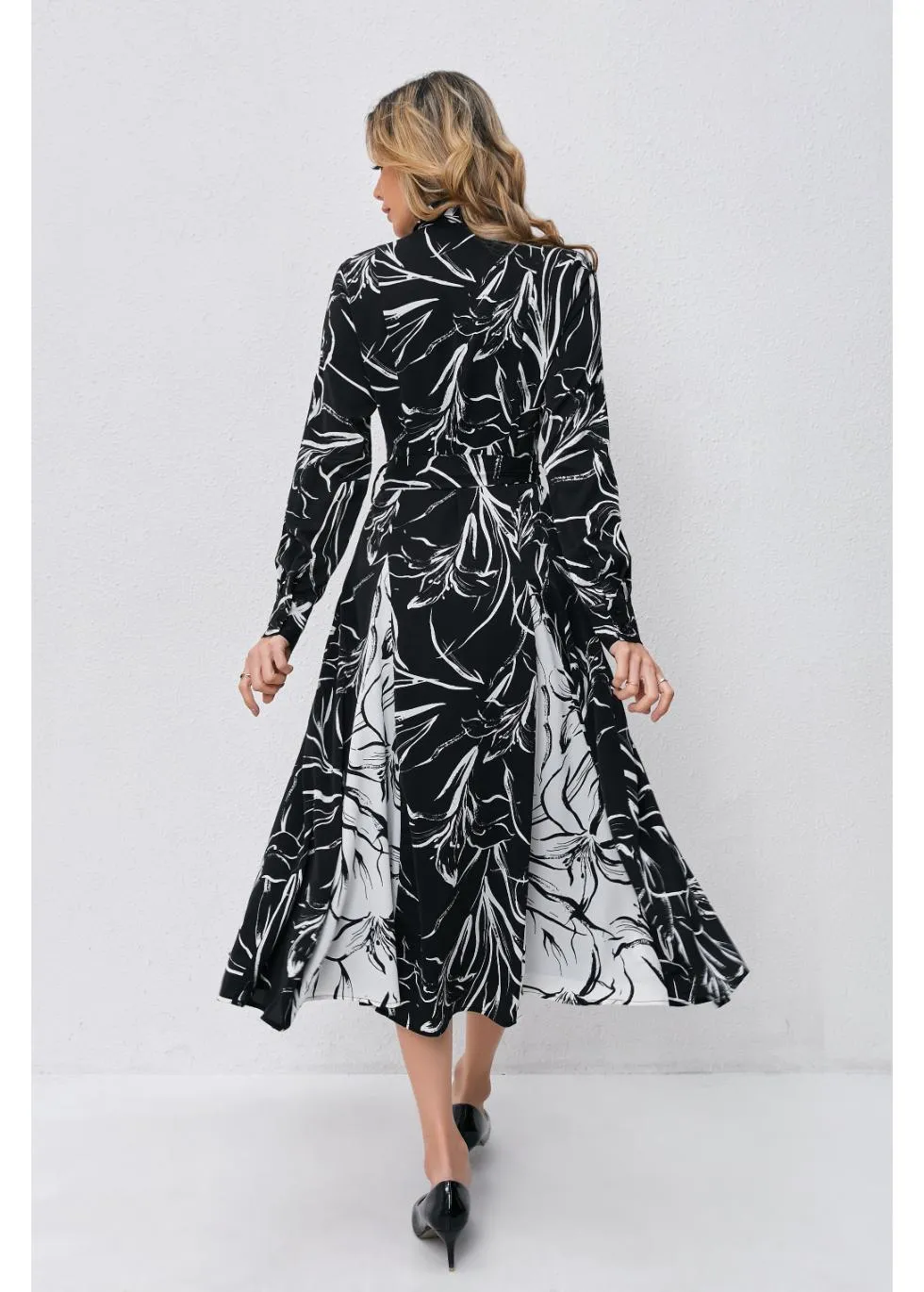 Monochrome Bloom Midi Dress