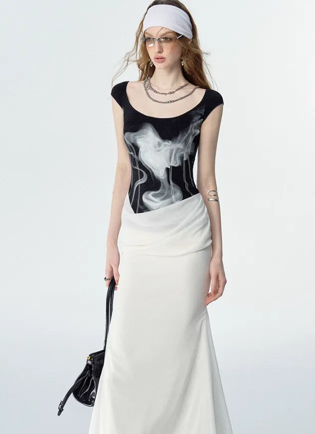 Monochrome Illusion Layered Vest Dress