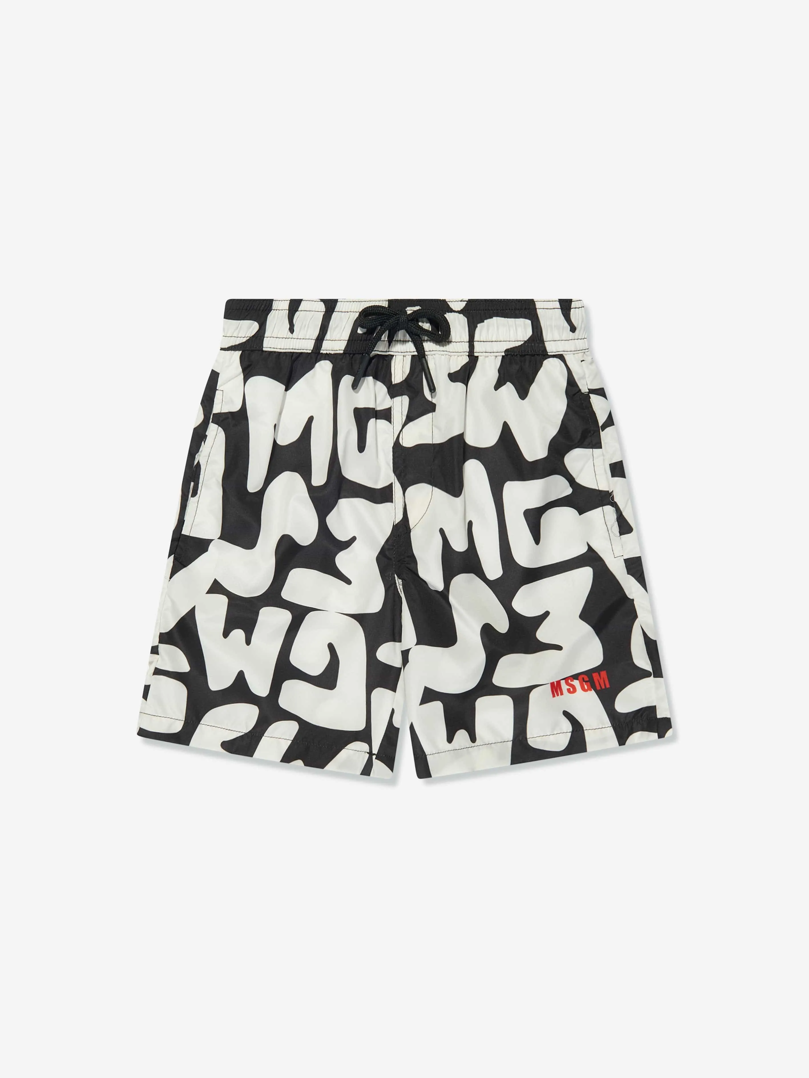 MSGM Boys Logo Print Swim Shorts in Black