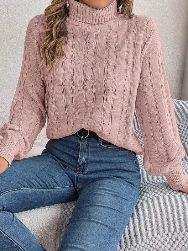 New casual solid color twist long-sleeved turtleneck sweater