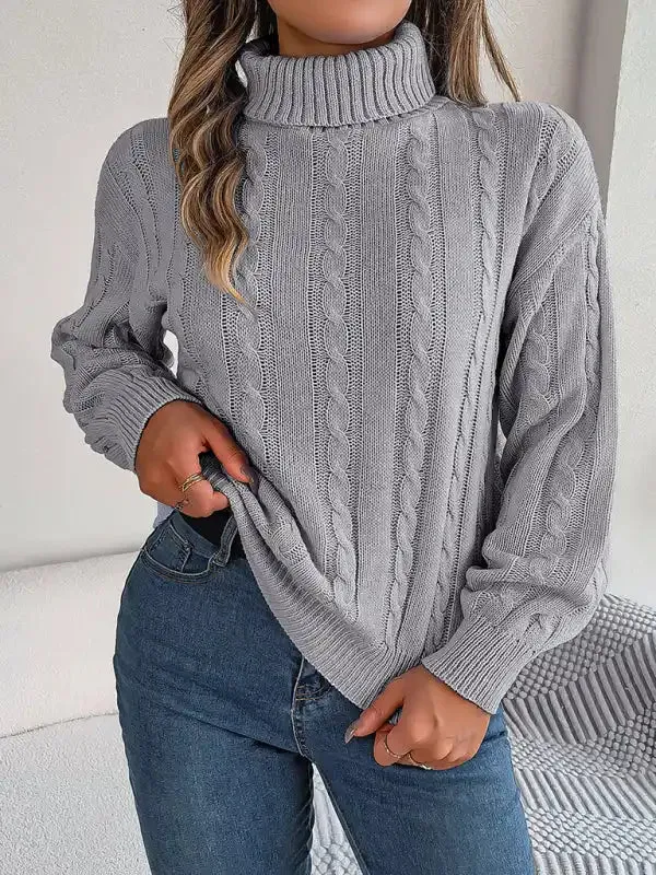 New casual solid color twist long-sleeved turtleneck sweater