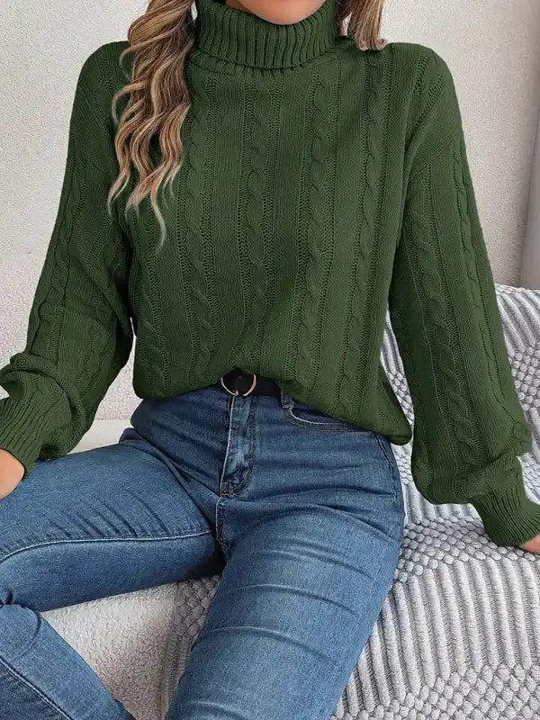 New casual solid color twist long-sleeved turtleneck sweater