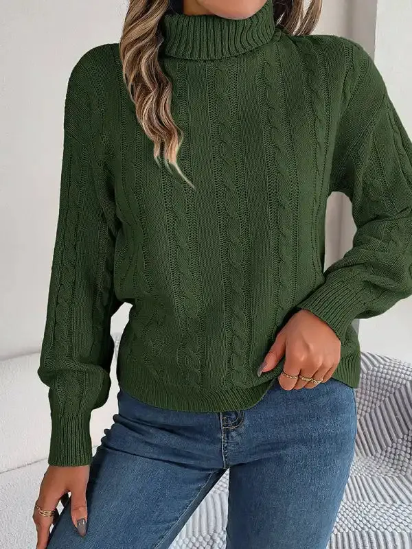 New casual solid color twist long-sleeved turtleneck sweater