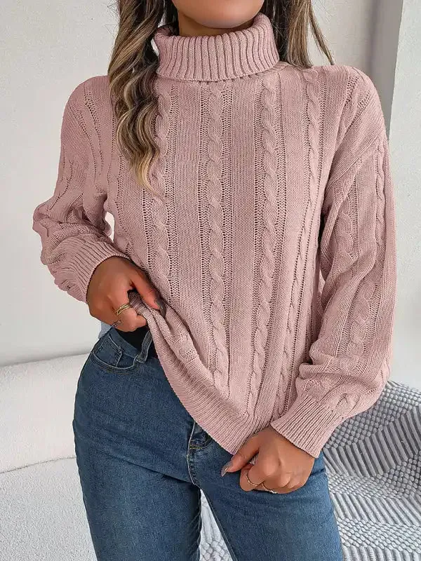 New casual solid color twist long-sleeved turtleneck sweater