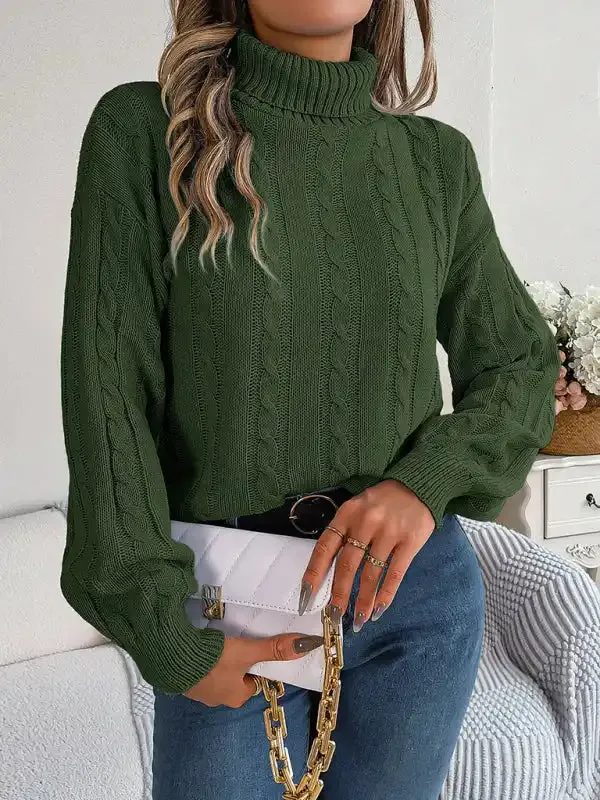 New casual solid color twist long-sleeved turtleneck sweater