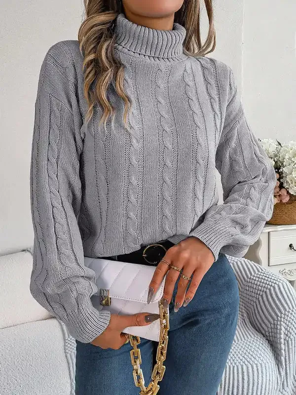 New casual solid color twist long-sleeved turtleneck sweater