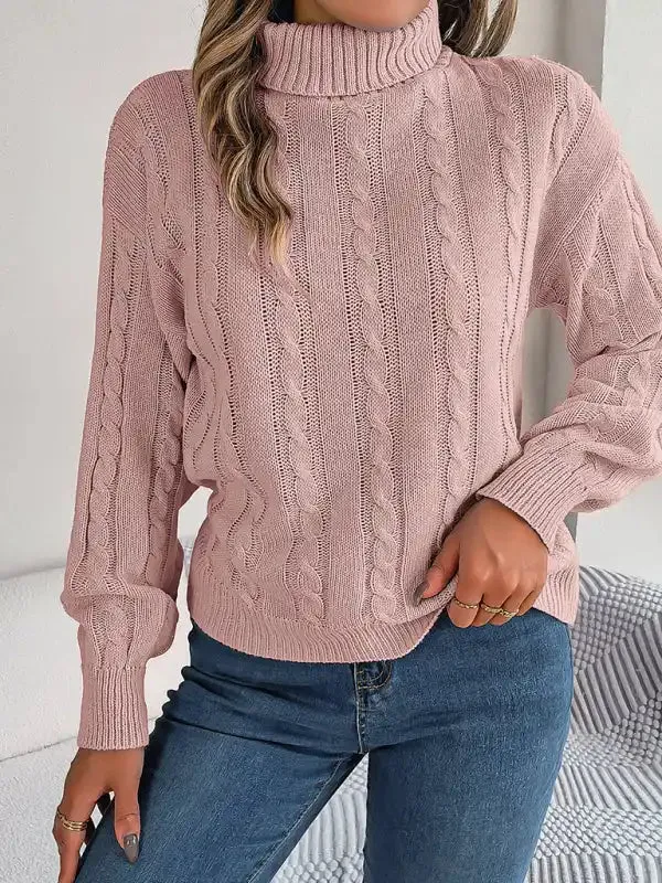 New casual solid color twist long-sleeved turtleneck sweater