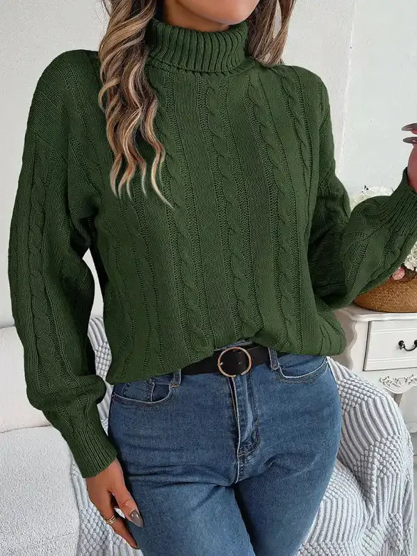 New casual solid color twist long-sleeved turtleneck sweater