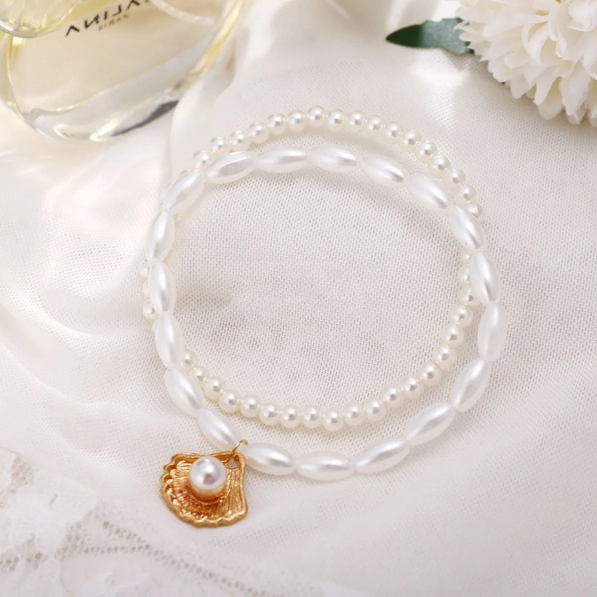 New female simple pearl shell anklet