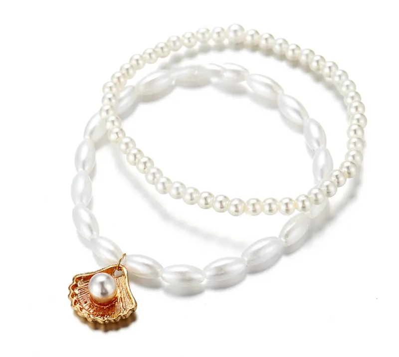 New female simple pearl shell anklet