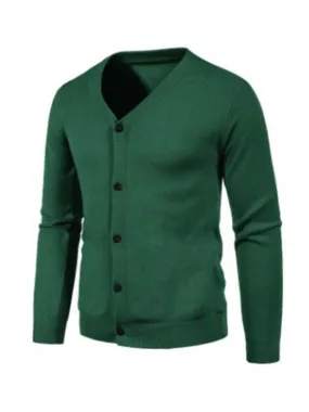 New men's casual solid color V-neck sweater cardigan sweater