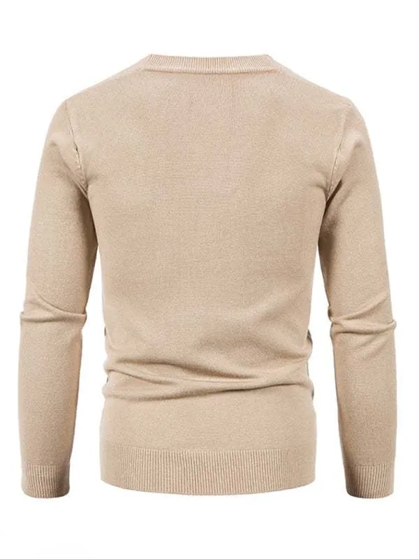 New men's casual solid color V-neck sweater cardigan sweater