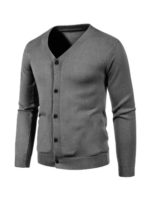 New men's casual solid color V-neck sweater cardigan sweater