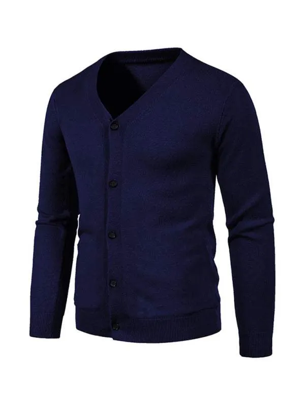 New men's casual solid color V-neck sweater cardigan sweater