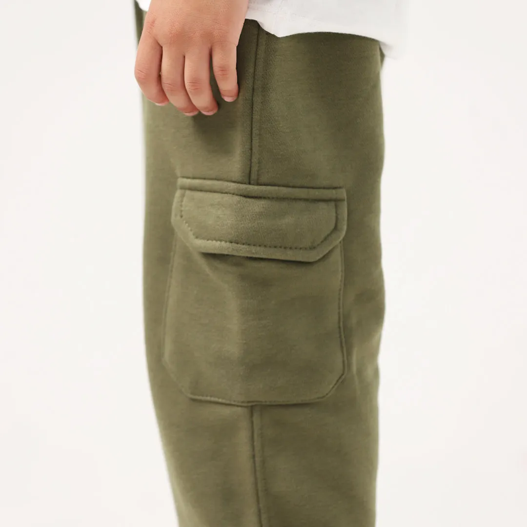 Olive Kids Wide Leg Cargo Trouser