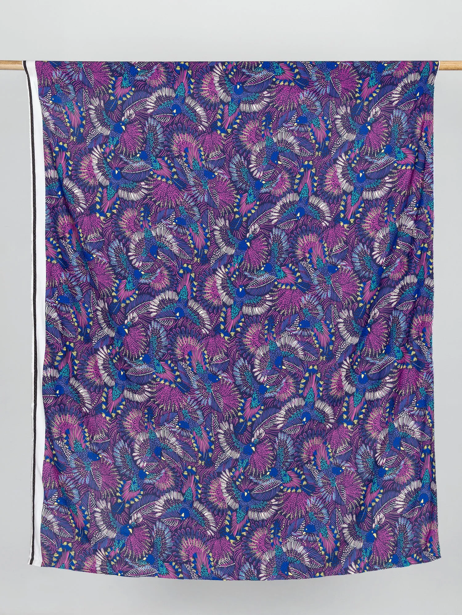 Peacock Print Viscose - Navy   Magenta   Yellow - Swatch