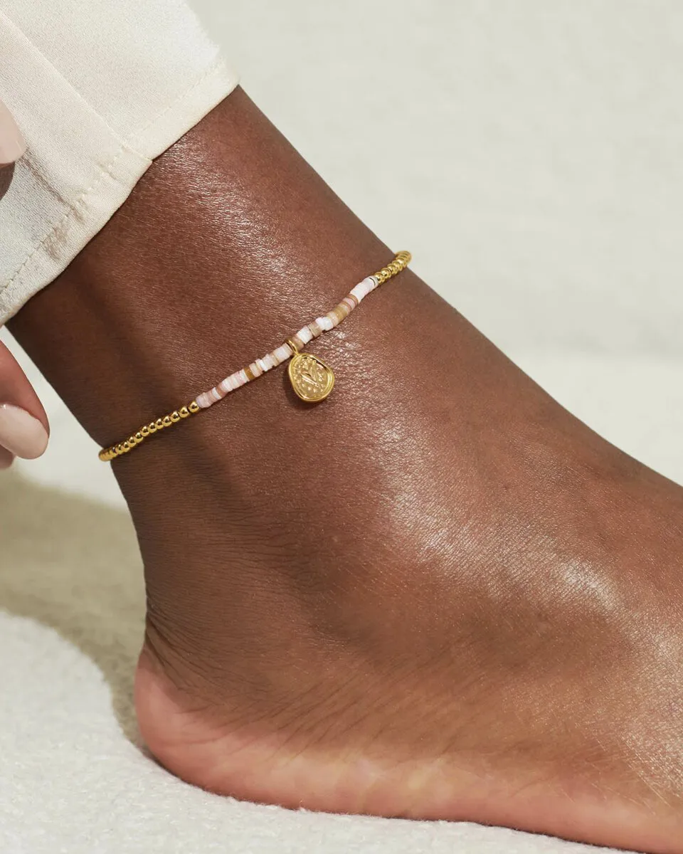 Pink Shell Gold Heart Anklet in Pink & Gold