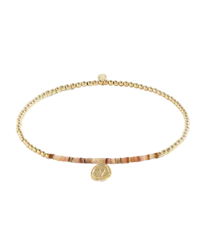 Pink Shell Gold Heart Anklet in Pink & Gold