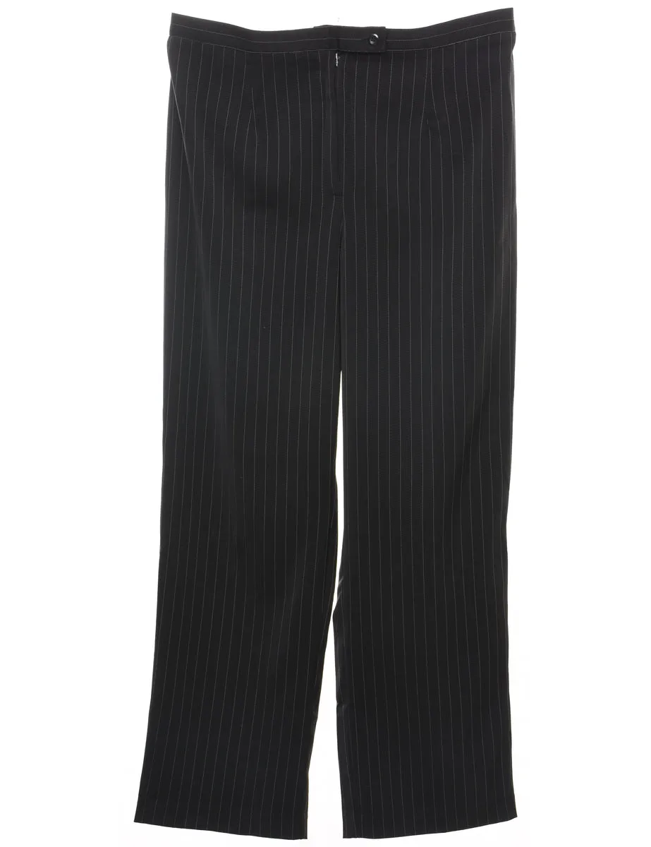 Pinstriped Black & White Wide-Leg Trousers - W36 L30