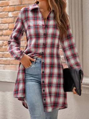 Plaid Loose Wrap Lapel Blouses&shirts Tops