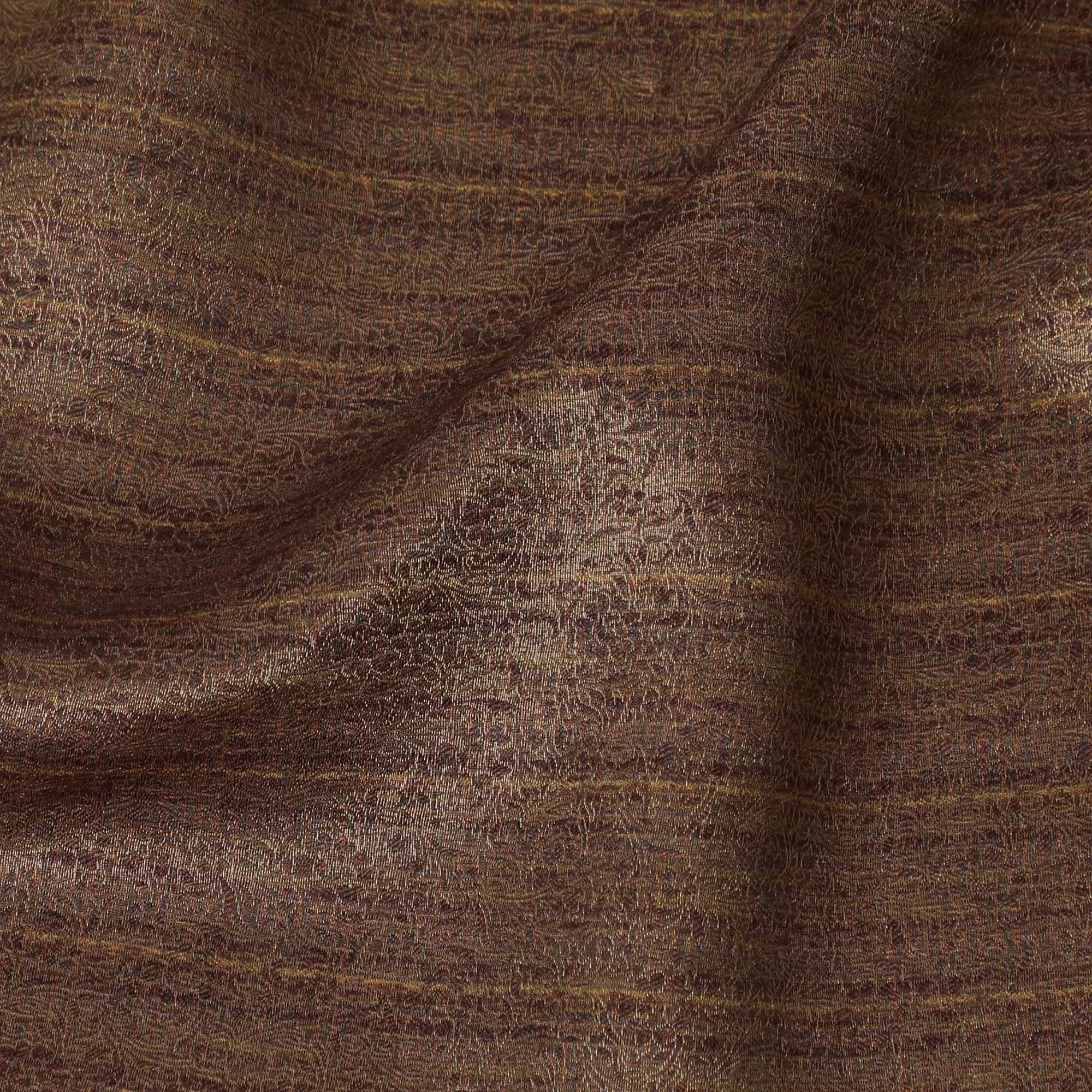 Silk Brocade Fabric with Rich Brown and Gold Striped Design, 110 cm Width, Indian Origin-D19762