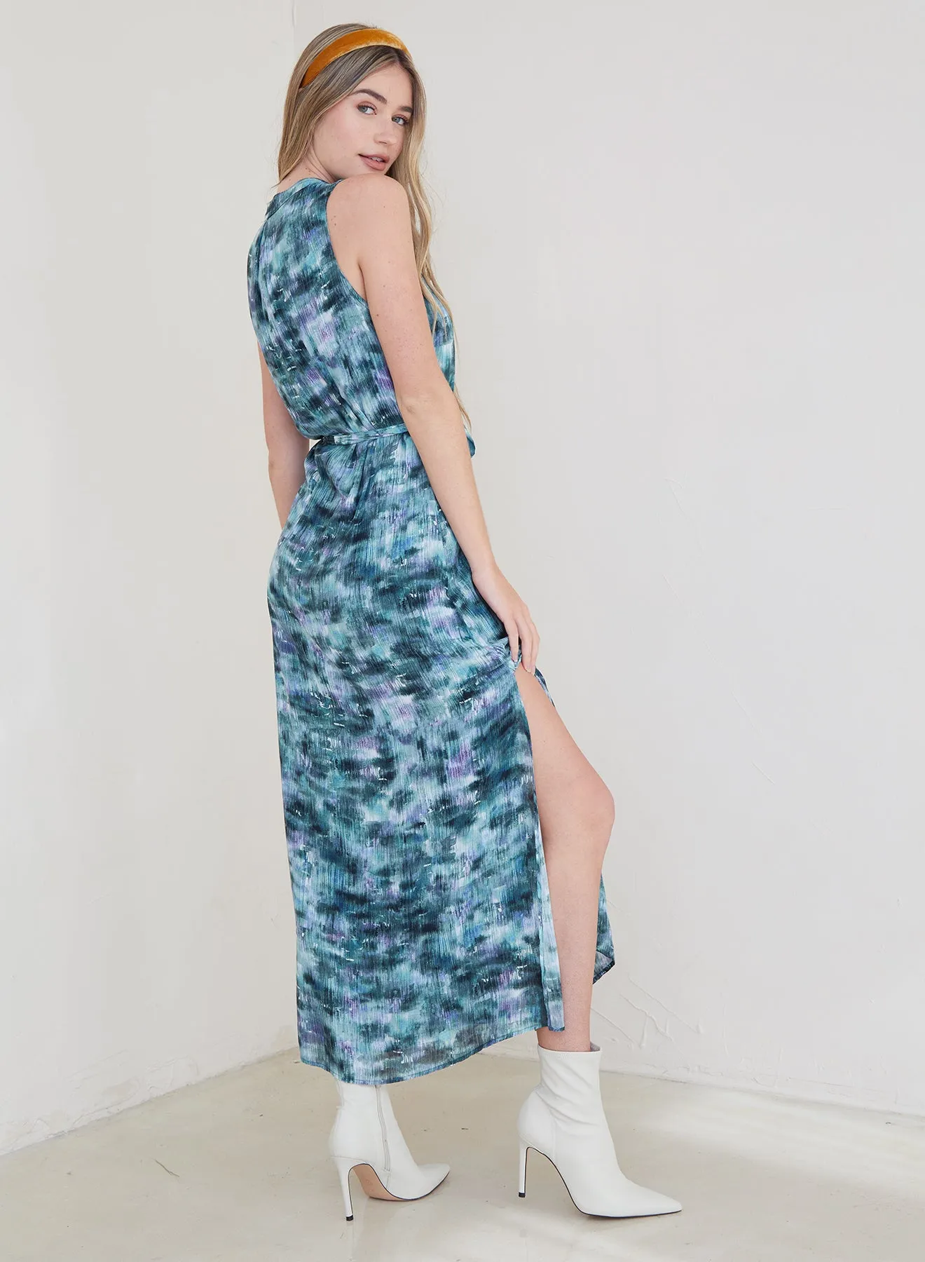 Sleeveless Pleat Front Maxi Dress