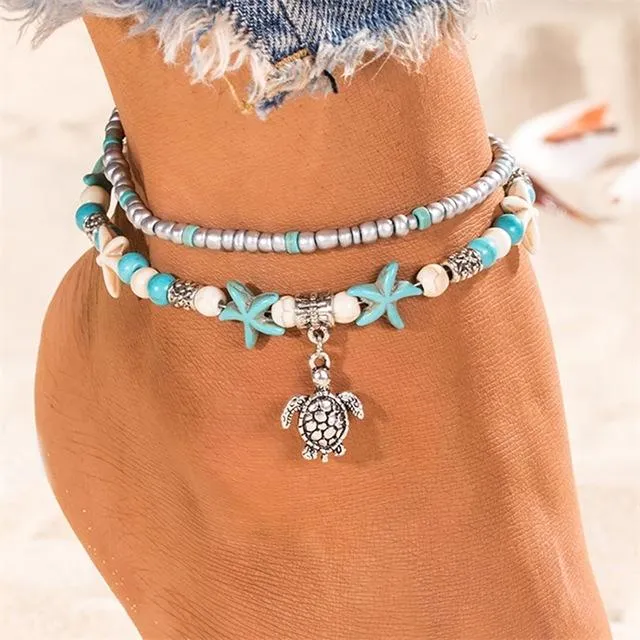 SUMMER STYLE! Vintage Shell,Beads ,Turquoise Anklets