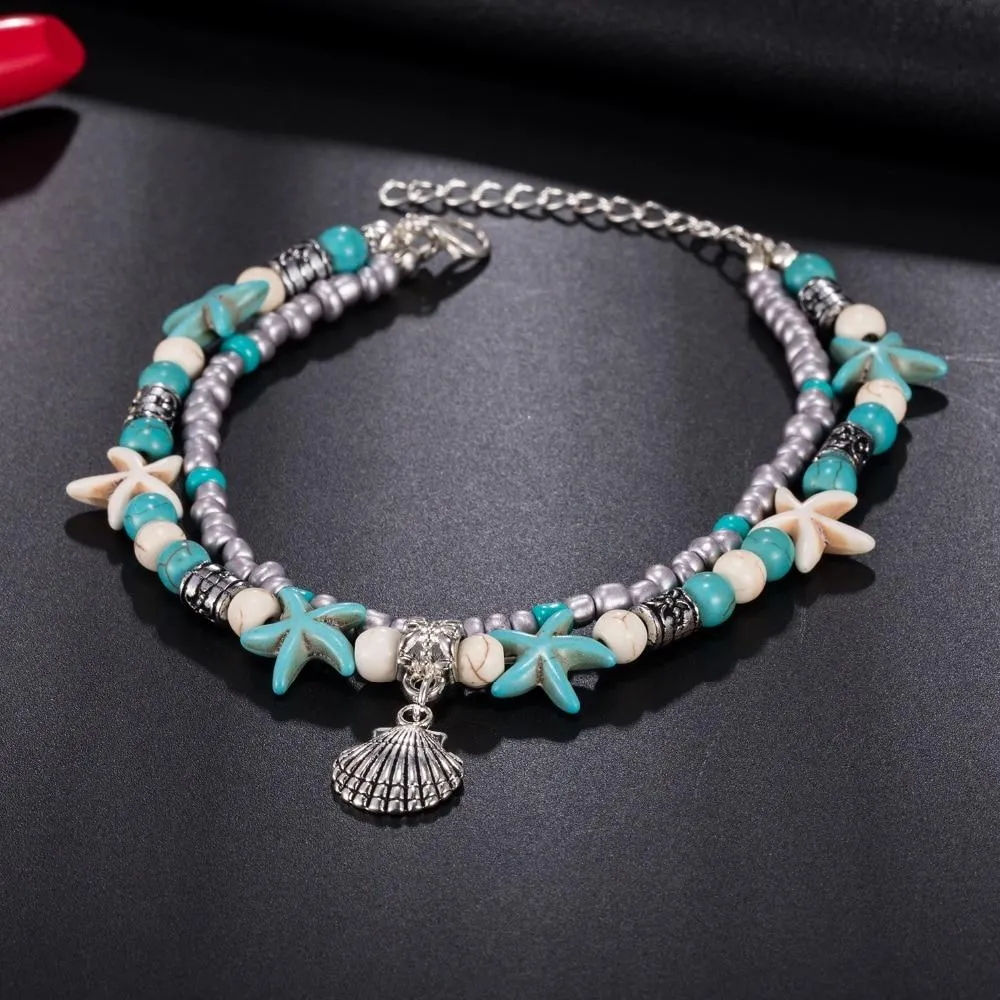 SUMMER STYLE! Vintage Shell,Beads ,Turquoise Anklets