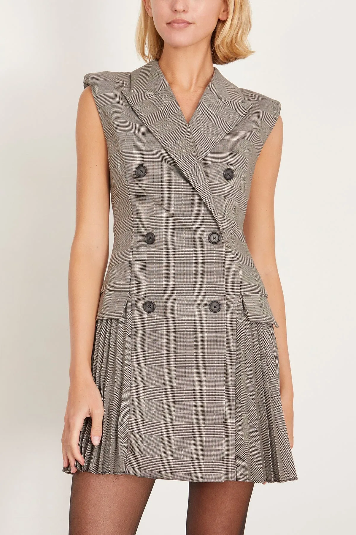 Tanaka Sleeveless Mini Blazer Dress in Black White Houndstooth