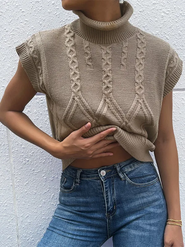 TastyHottie - New women's solid color short sleeve turtleneck sweater