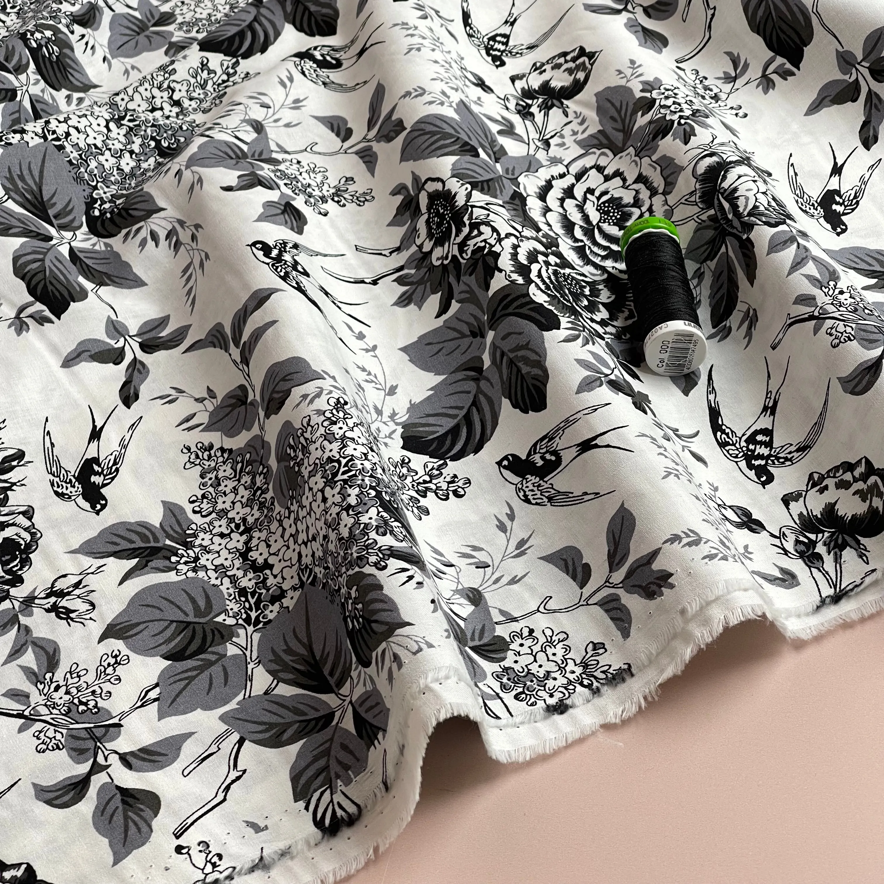 Toile De Jouy Birds in Grey Cotton Poplin