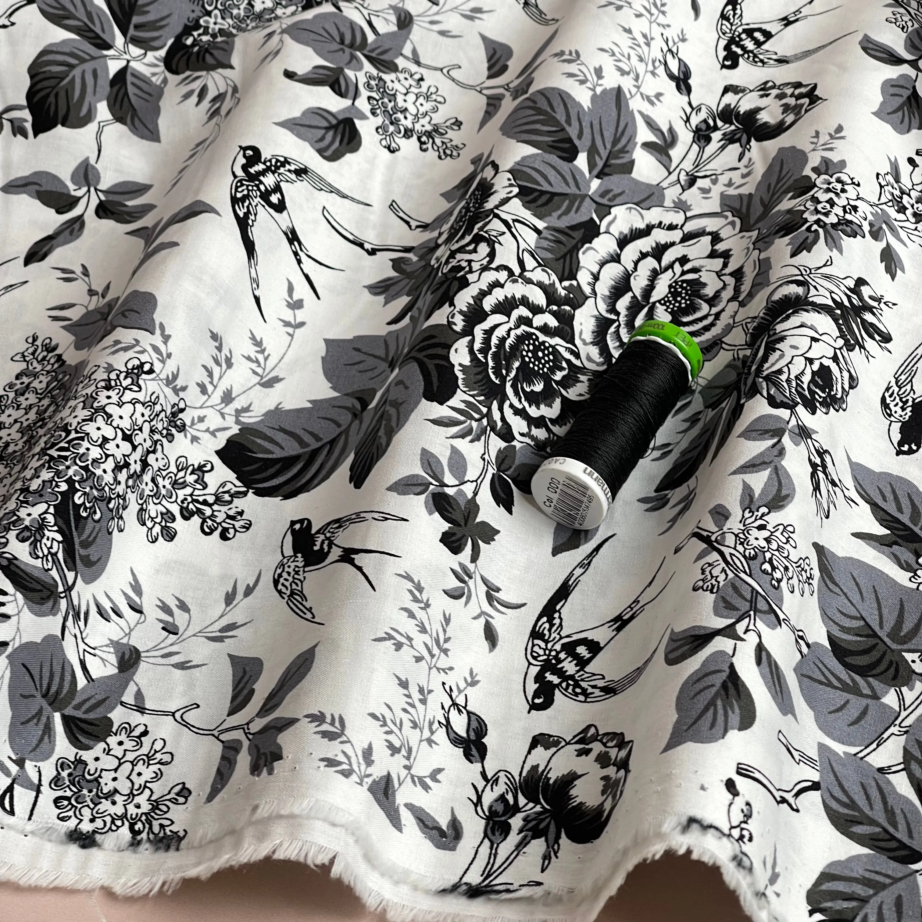 Toile De Jouy Birds in Grey Cotton Poplin