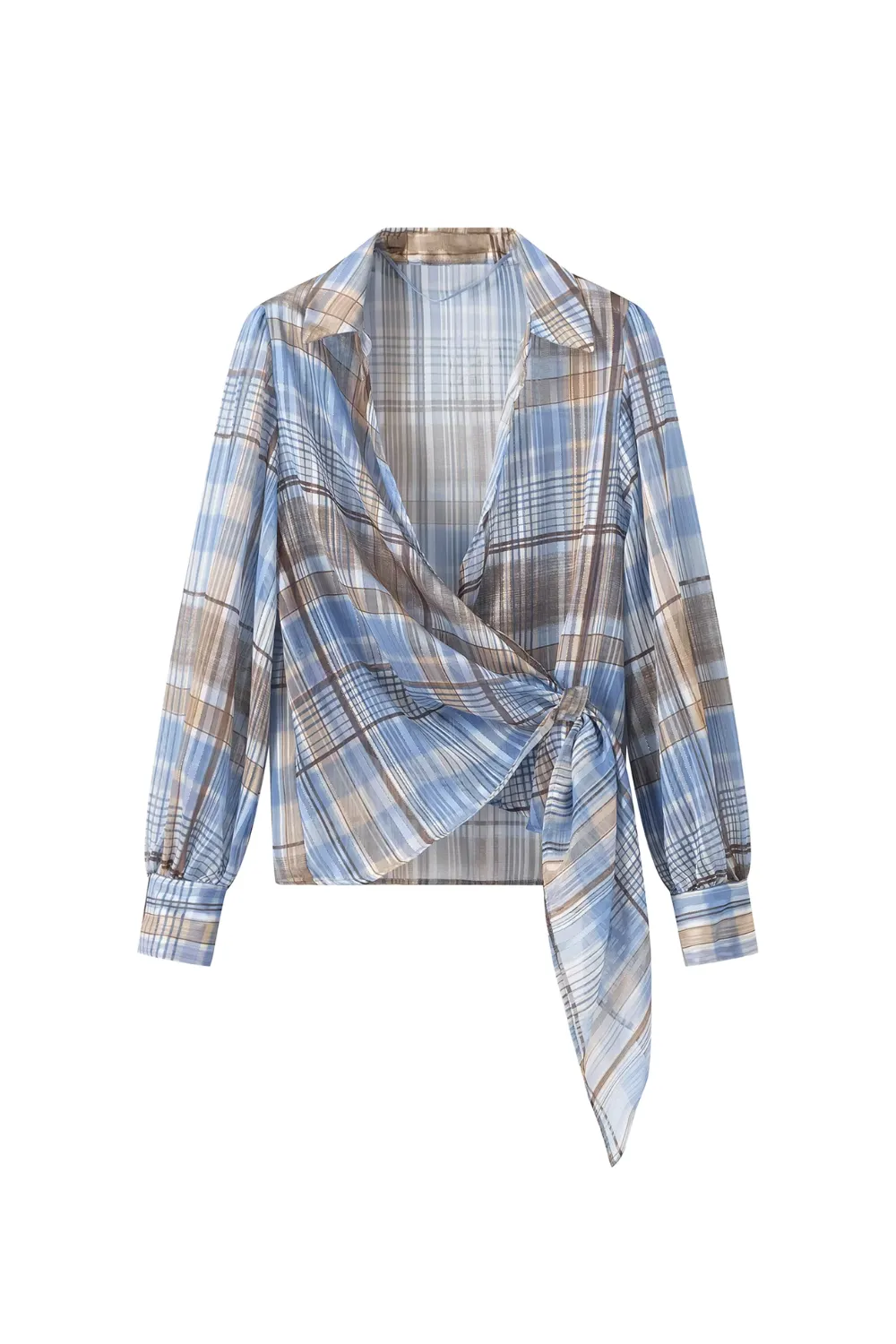 'Wendy' Wrap Collared Plaid Shirt