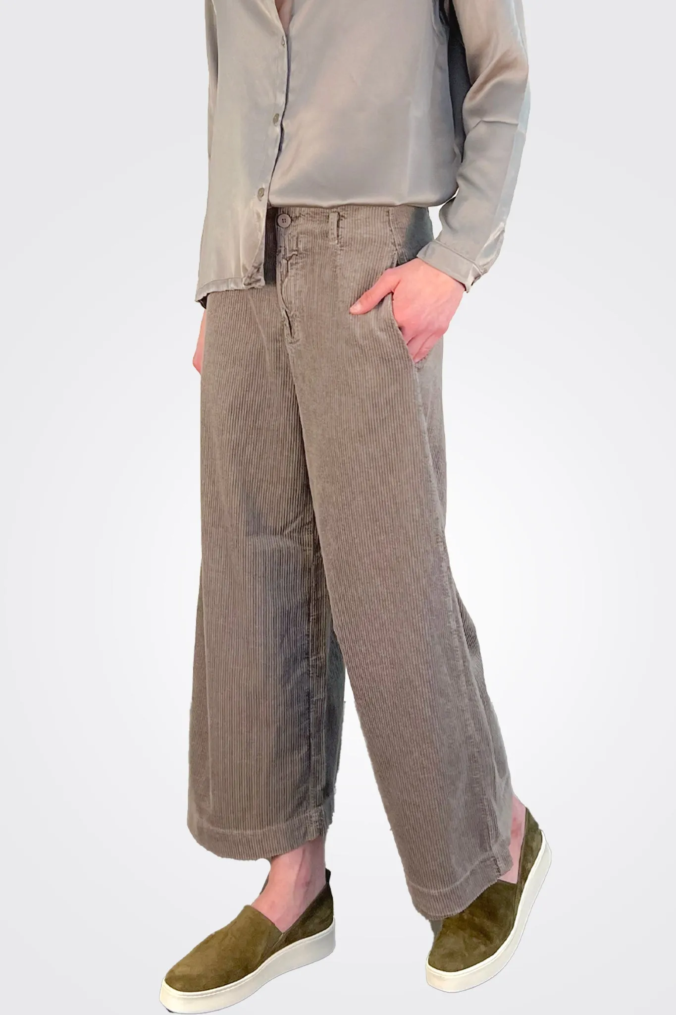 Wide Leg Corduroy Trousers - Taupe