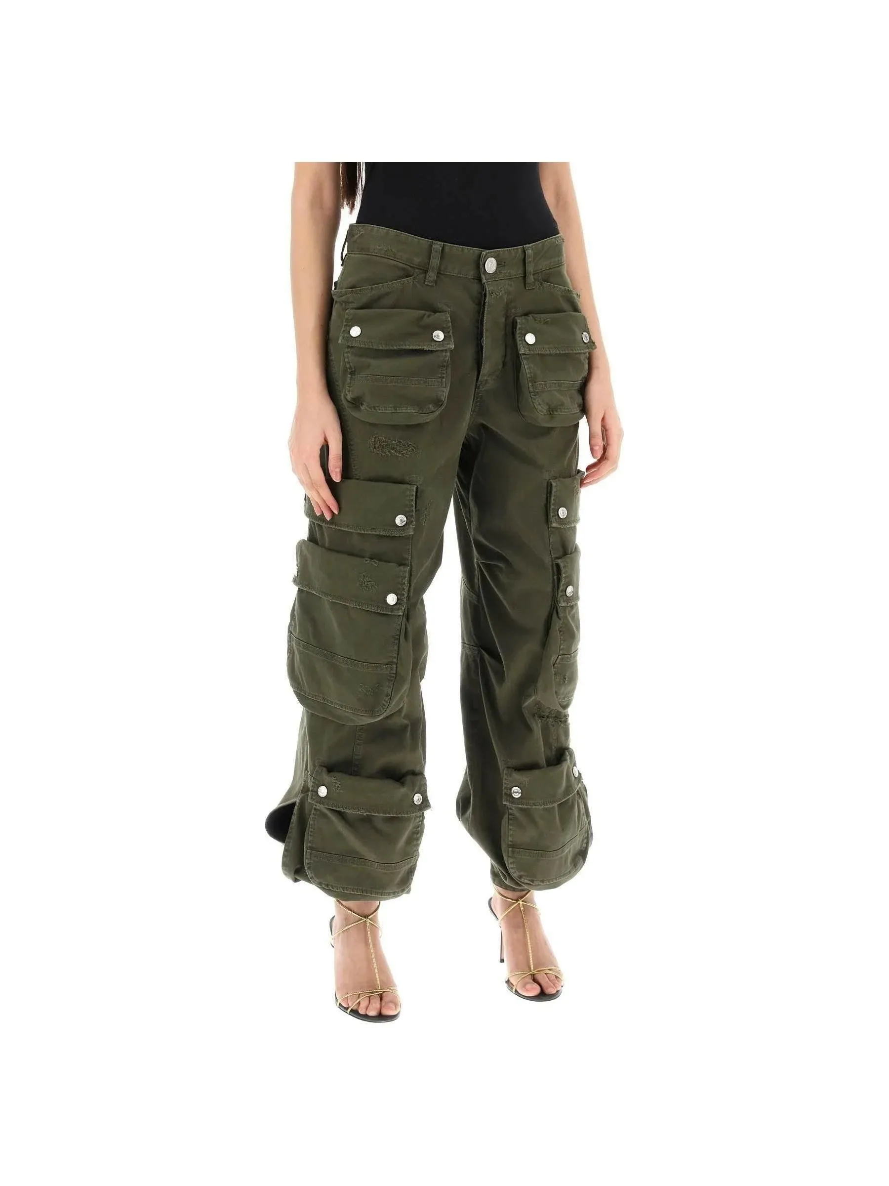 Wide-Leg Military Style Trousers