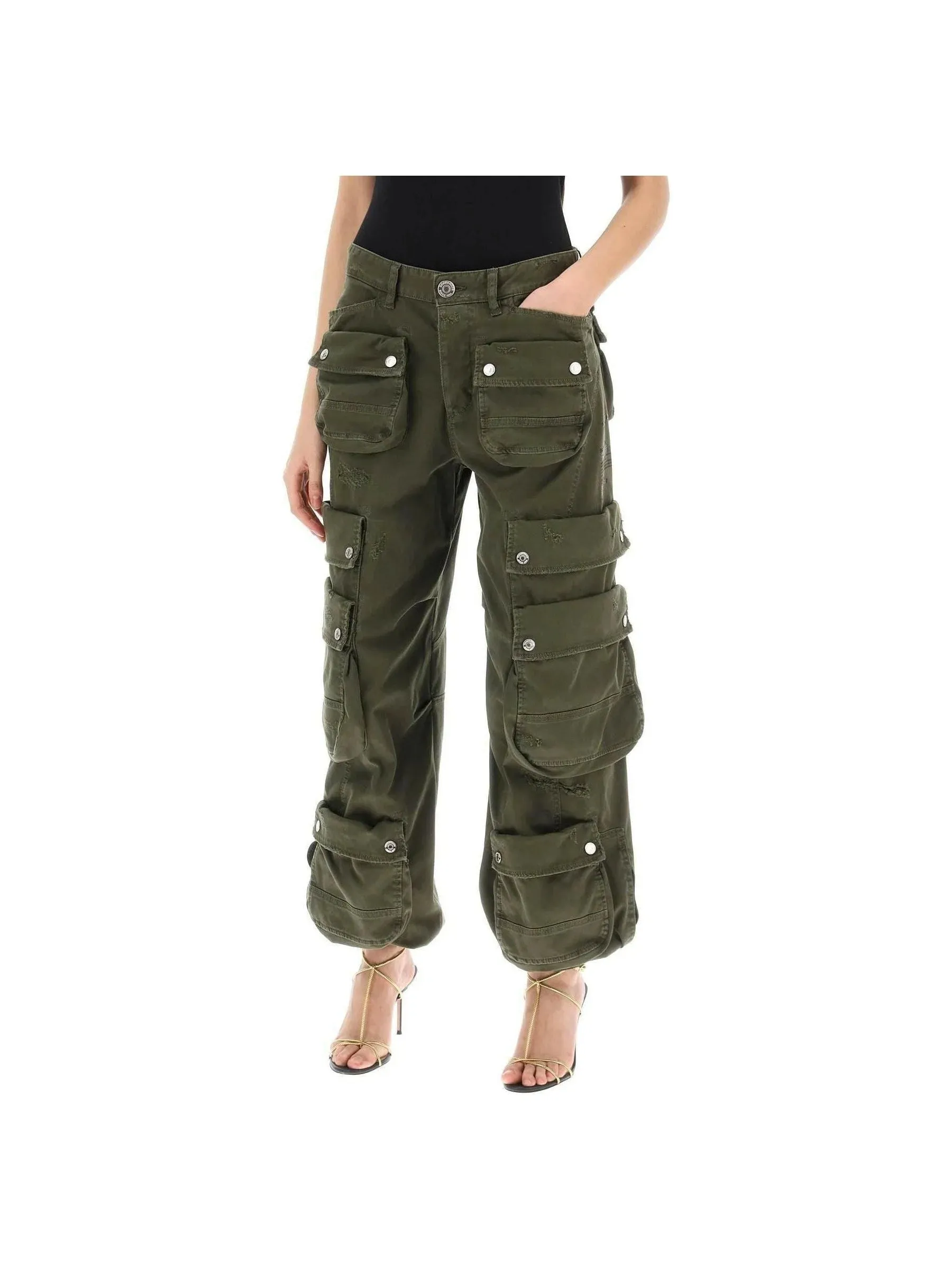 Wide-Leg Military Style Trousers