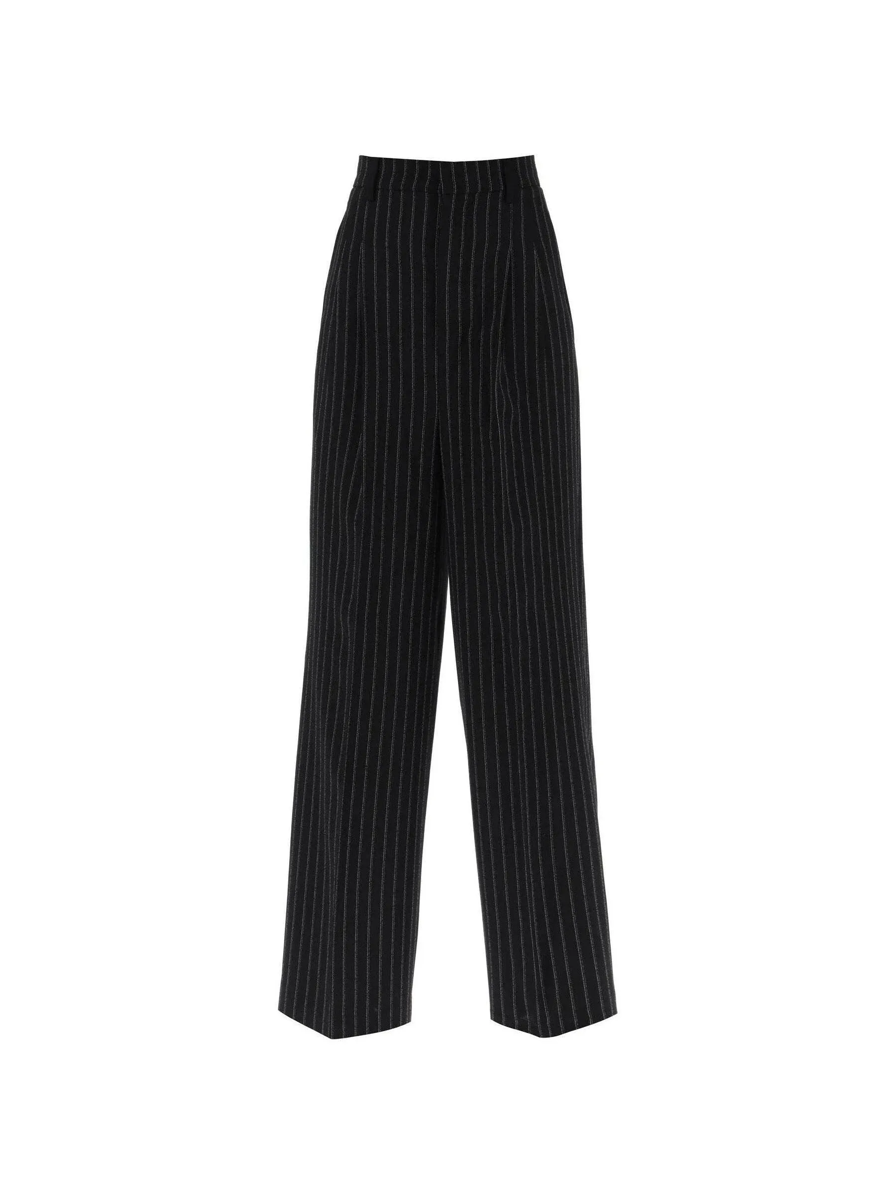 Wide Leg Pinstriped Wool Trousers