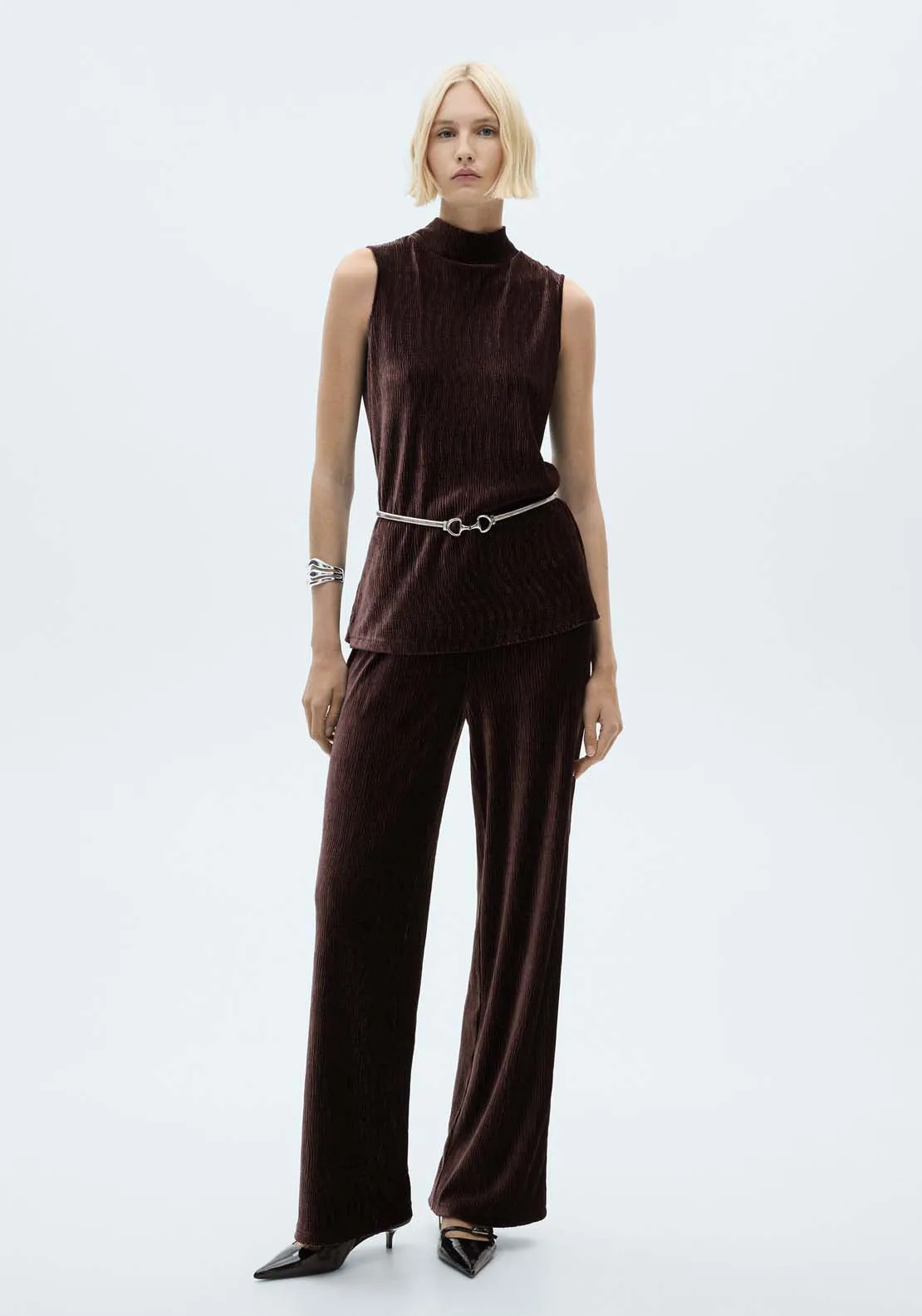 Wide leg velvet trousers - Dark Red