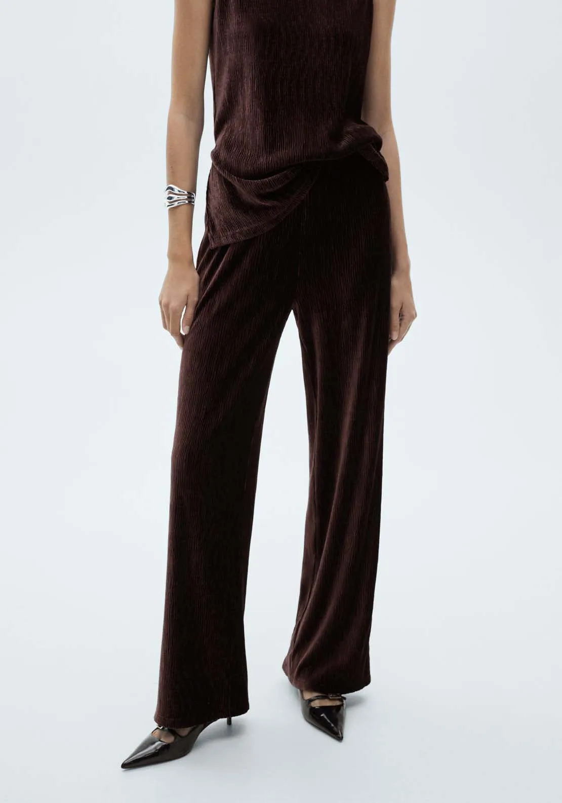 Wide leg velvet trousers - Dark Red