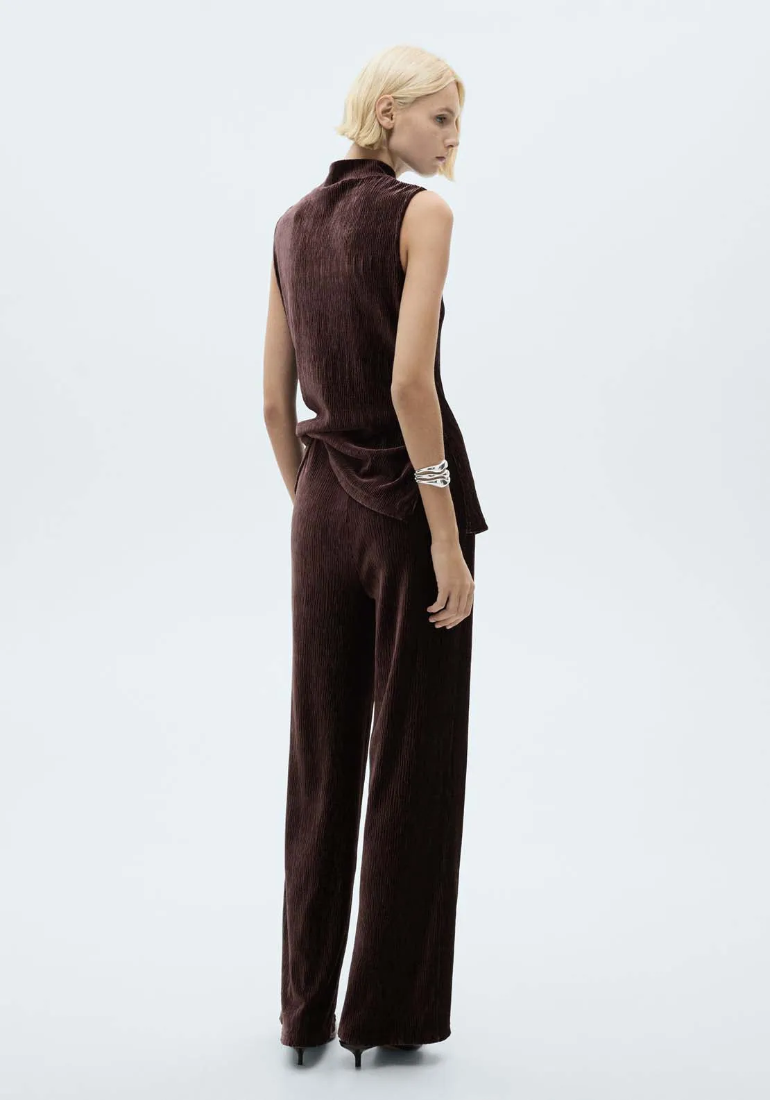 Wide leg velvet trousers - Dark Red