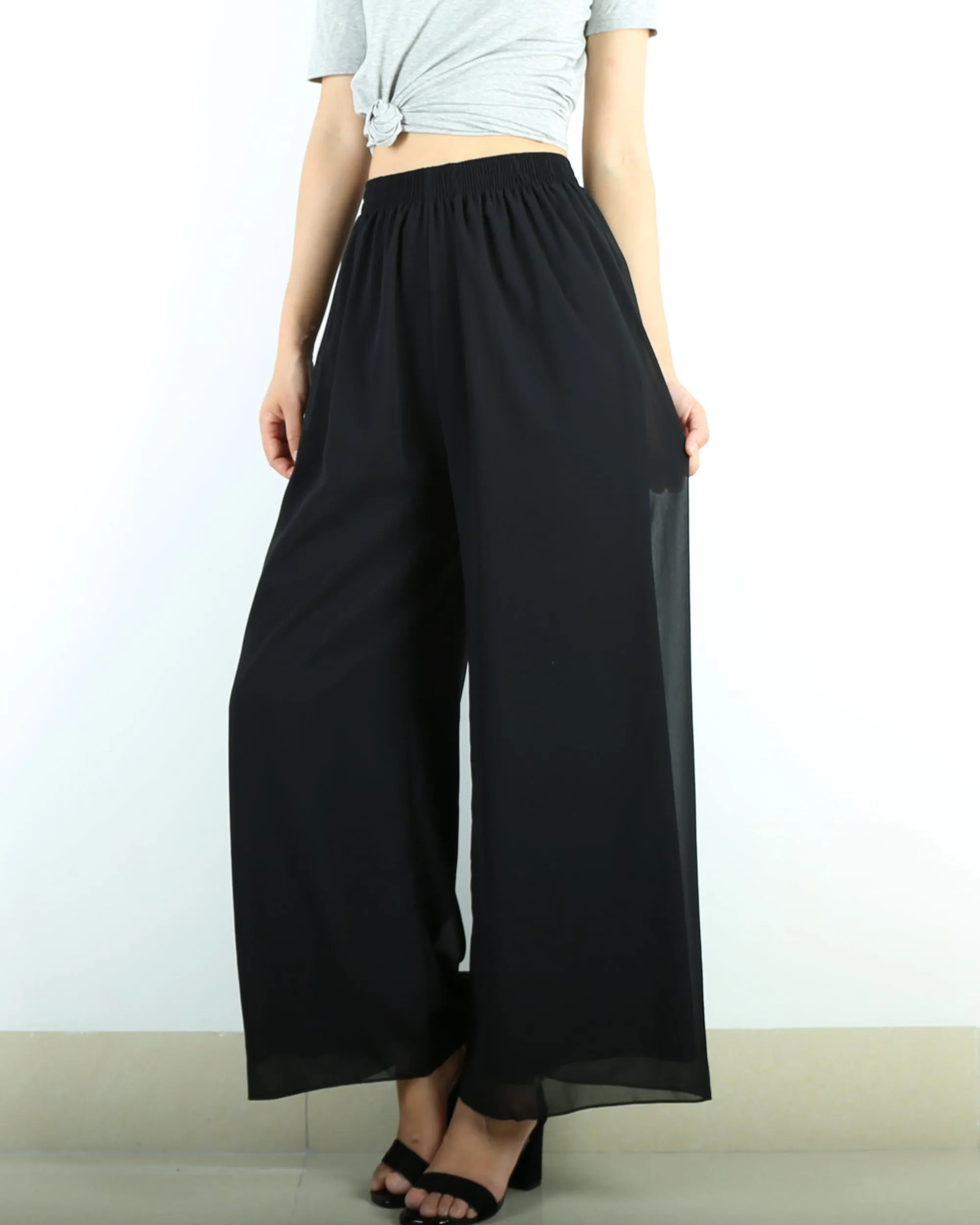 Women's chiffon skirt pants, wide leg pants,summer trousers, yoga pants, oversized casual customized pants (K1712)