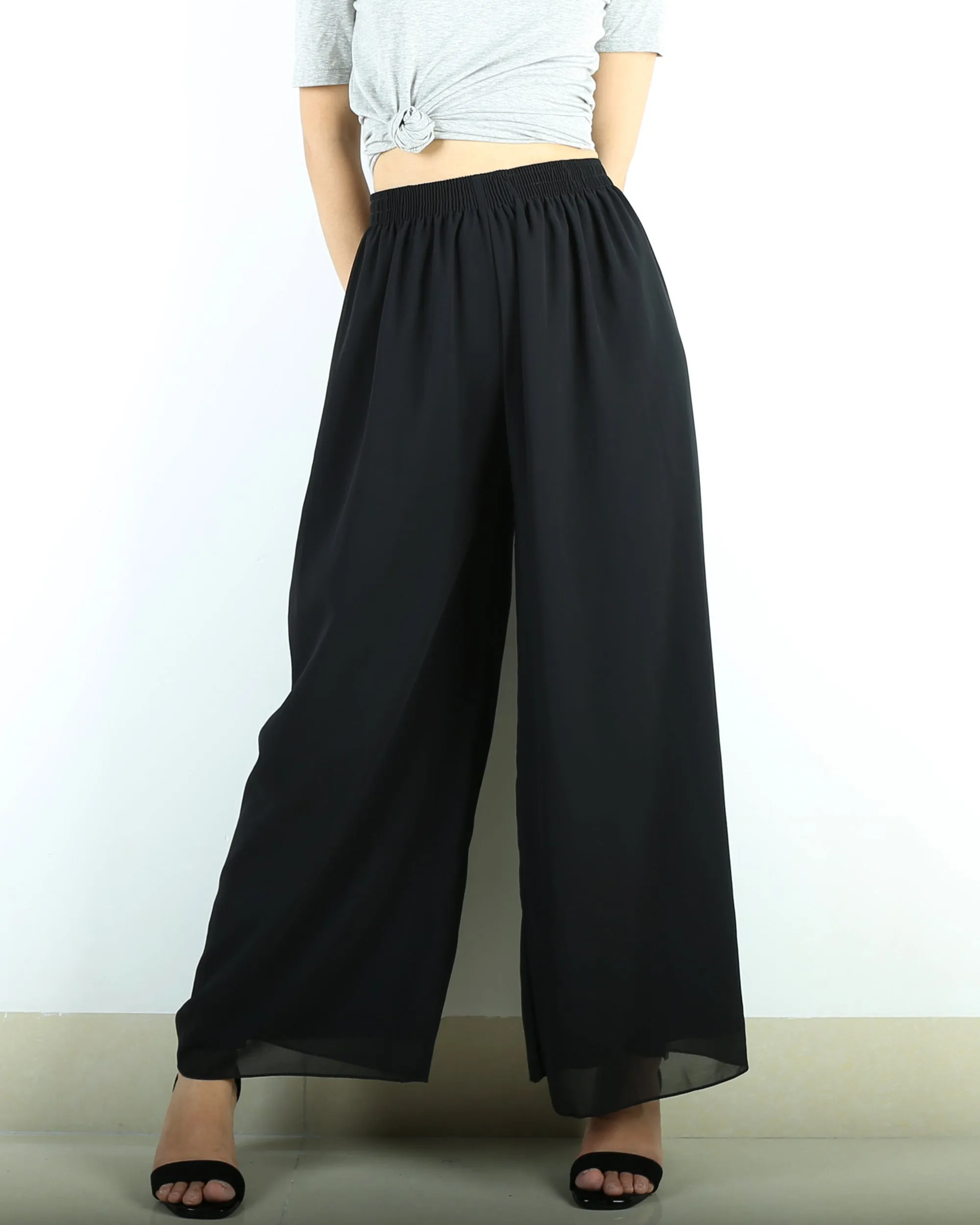 Women's chiffon skirt pants, wide leg pants,summer trousers, yoga pants, oversized casual customized pants (K1712)