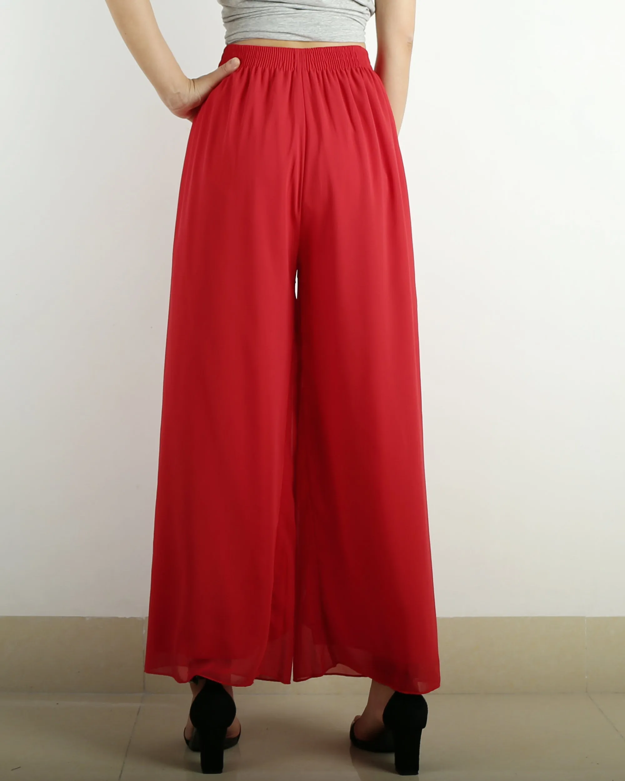 Women's chiffon skirt pants, wide leg pants,summer trousers, yoga pants, oversized casual customized pants (K1712)